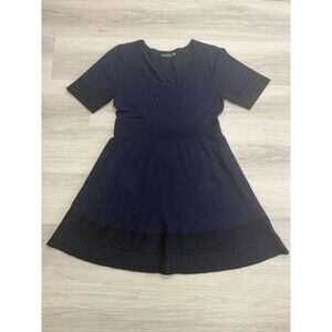 Nina Leonard Navy Geometric Knit Fit & Flare Sweater Dress Size XL, Stretchy